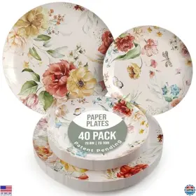 97911-97912 Visit The Trendables Store Floral Disposable Paper Plates Set 40 Pcs 8.5 Inch And 10.5 For 20 Guests