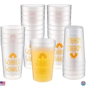 Ggn-uiifan-122 Visit The Uiifan Store 24 Pack 16oz Reusable Plastic Cups Gobble Design For Thanksgiving Party Supplies