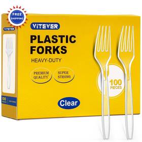 Vitever 100plasticforks Plastic Forks Heavy Duty 100 Count Disposable Premium Cutlery Clear Durable