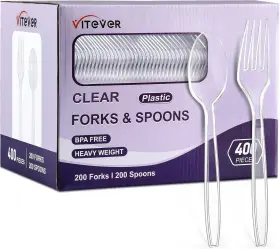 400ue Vitever 400 Count Clear Plastic Forks And Spoons Set Bulk - Heavy Duty