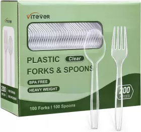 Vitever 445018933965 Disposable Plastic Silverware Set 200 Count Clear