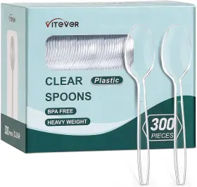 Vitever 744110862546 300 Count Clear Heavy Duty Plastic Spoons Disposable Silverware Bulk
