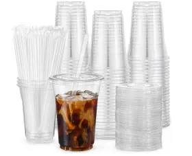 Ppcwli100 Vitever 100 Sets - 16oz Clear Plastic Cups With Lid And Straw Bpa Free