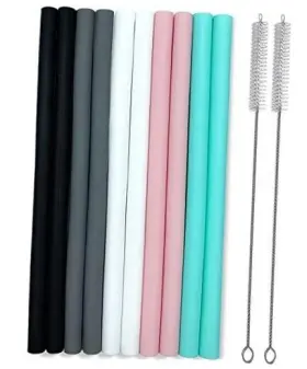 Viviking 761344265233 Silicone Straws Set Of 10 Straight Smoothies Large Silicon Reusable