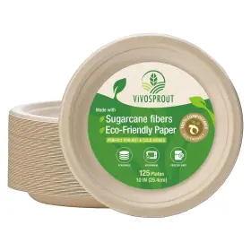 Vivosprout 710679902999 Disposable Compostable Paper Plates Natural Brown 10 Inch 125pk