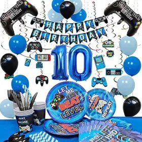 Vlipoeasn 750834031588 10th Birthday Video Game Supplies Blue Decorations For Boys Dispos