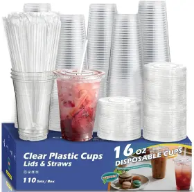 Voatree 313039744761 110 Pack 16 Oz Plastic Cups With Lids And Straws Sturdy Disposable Iced Coffee C
