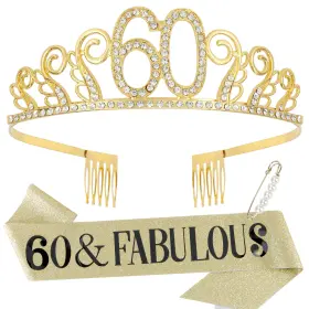 Ef-6722123 Vovii 60th Birthday Sash And Tiara Gold Gifts For Women Bi
