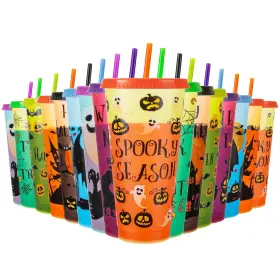 Vozispace 768387955992 Best Decorations Color Changing Reusable Cups With Lids And Straws 16 Pack 24 Oz