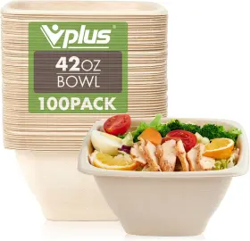 Vplus 313097924907 100 Pack 42 Oz Paper Bowls Square Disposable Compostable Bulk Eco