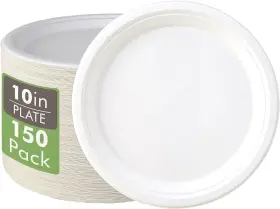 Vplus 744110446425 150 Pack Compostable Disposable Paper Plates 10.25 Inch Super Strong