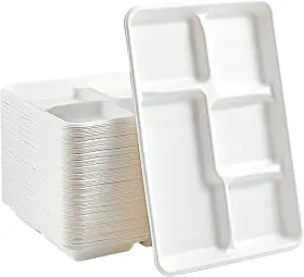 Vplus 744110780918 100% Compostable 5 Compartment Paper Plates 100 Pack 12.5 X 8.6 Inch Dis