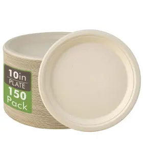Vplus 779584972606 150 Pack Compostable Disposable Paper Plates 10 Inch Super Strong 100