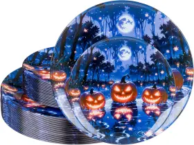 B0fcxvn851 W Wonderful 32 Pcs Halloween Plates 10in 7in 32pcs Blue And Black