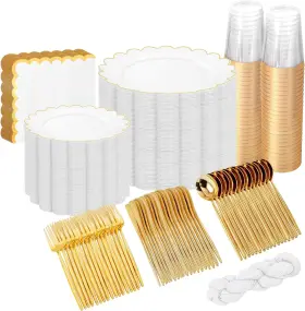 Ka004 W Wonderful 351pcs Upgrade White Plastic Plates - With Gold