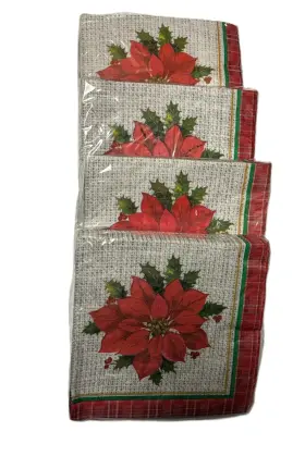 Walgreen 049022854161 Lot 4 Packages Christmas Holiday Poinsettia Party / Dinner Napkins Nip 40 Count