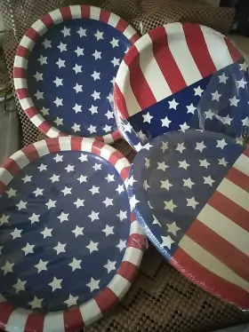 10ea Walmart 039938518790 Stars And Stripes Red White Blue Paper Banquet Plates 2 Round Oblong 8 Nip
