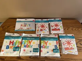 Walmart 039938653941 3 Multicolor Birthday Table Covers 54x84. Jointed Banners 5.5 Ft. 1 Lets Party