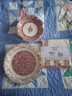 Walmart 196610256873 Bridgeton Netflix Victorian Party Plates And Napkins Set Pink Bees New Lot Of 3