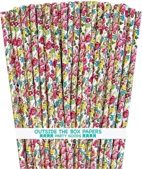 43205-47438  Wave Rose Floral Paper Straws - Valentine Wedding Birthday Shower Supply Pink Yello