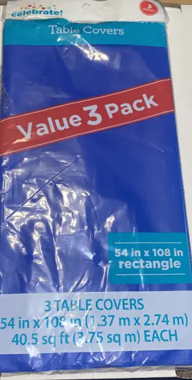 Way To Celebrate 011179995530 Blue Plastic Table Covers Rectangle 54 Inch X 108 Value 3 Pack Awesome