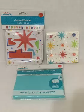 59141 Way To Celebrate New Lot Of 3 Jointed Happy Birthday Banner 1 Beverage Napkins Round Cover