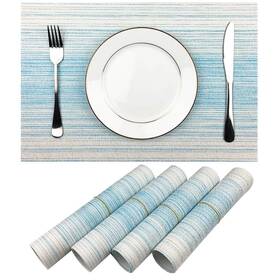 Wazaigur 769891185004 Placemat Blending Color Durable Woven Vinyl Set Of 4 Blue With White