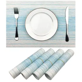 Wazaigur 769891185004 Placemat Blending Color Durable Woven Vinyl Set Of 4 Blue With White