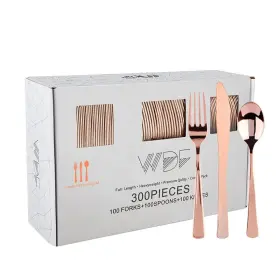 1637403685 Wdf 300 Pieces Rose Gold Plastic Silverware- Disposable Flatware Set - Heavy Duty