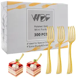 Wdf 664111748956 Disposable Plastic Mini Forks 300 Pieces 4 Inches Gold