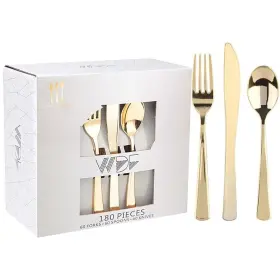 Wdf 711202374508 180 Pieces Disposable Plastic Gold Silverware Cutlery - Flatware