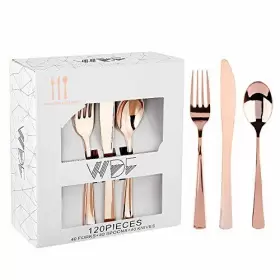 Wdf 711531073301 120 Pieces Rose Gold Plastic Silverware- Disposable Flatware Set-heavywei