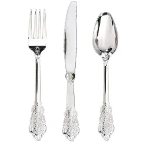 Wdf 778601613348 360 Pieces Silver Plastic Silverware- Disposable Flatware - Heavyweight P