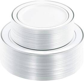 Wdf B07lg9rg19 120pcs Plastic Plates White Silver Rim -