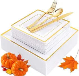 B07nxtcxjz Wdf 125pcs Thanksgiving Plastic Plates With Disposable Silverware- Go