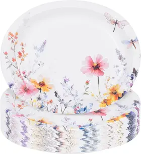 P1210 Wdf 50pcs 12 Oval Flower Paper Plates - Disposable For Spring Events