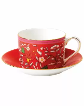 30504621140000 Wedgwood Wonderlust Teacup And Saucer Set Crimson Jewel