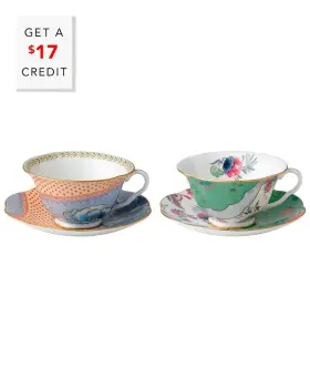 30506482380000 Wedgwood 4pc Butterfly Bloom Teacup And Saucer Set Service For 2