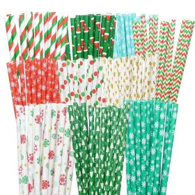 Weemium 713152101203 Christmas Paper Straws Pack Of 200 In 10 Designs Biodegradable