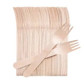Weemium 713152101371 Wooden Forks Disposable 300 Pack Splinterfree 6.5 Inch Compostable Biodegrad