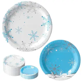 Wehhbtye 721618005149 32pcs 9 Inch And 7 Christmas Snowflake Paper Platesfrozen Disposable Decorative Des