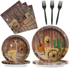 Wp0893 Weipus Tevxj 96pcs Western Tableware Set Cowboy Paper Plates Themed Party
