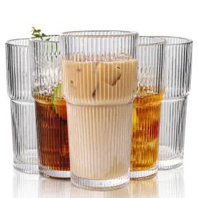 Wei-un-3 Weirduncle Set Of 6 Oversize Ribbed Glassware 20oz Vintage Large Clear