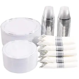 Wellife 779880444203 350 Pcs Silver Plastic Plates With Silverware And Disposable Cups Inc