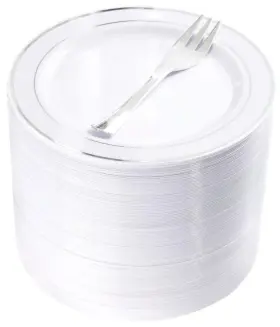 Wellife 787794930491 120pcs Silver Plastic Dessert Plates With 120 Pcs Forks 6.3 Inch