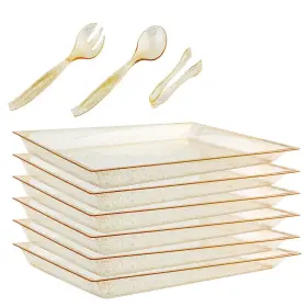 B0852hlp99 Wellife 24 Pack Plastic Gold Glitter Serving Tray With Disposable Utensils 6 Re