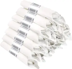B08fj3dg47 Wellife 50-pack Silver Plastic Cutlery Set With Pre-rolled Napkins Elegant Disp