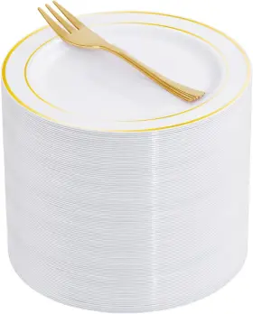 Et05 Wellife 60 Pcs Gold Plastic Dessert Plates And Forks 60pcs