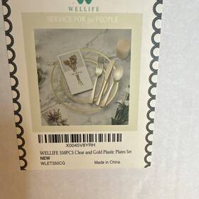Wellife Wlet350cg 350pcs Clear Gold Plastic Party Tableware Set Solid Pattern