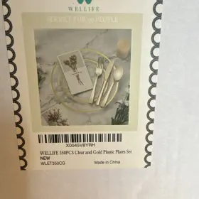 Wlet350cg Wellife 350pcs Clear Gold Plastic Party Tableware Set Solid Pattern